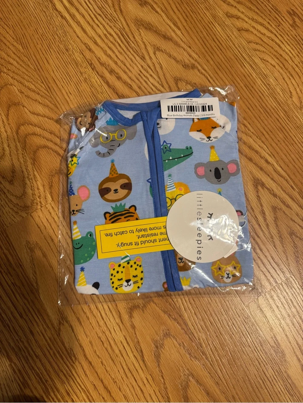 Little Sleepies Light Blue Birthday Animal Zip Pajamas